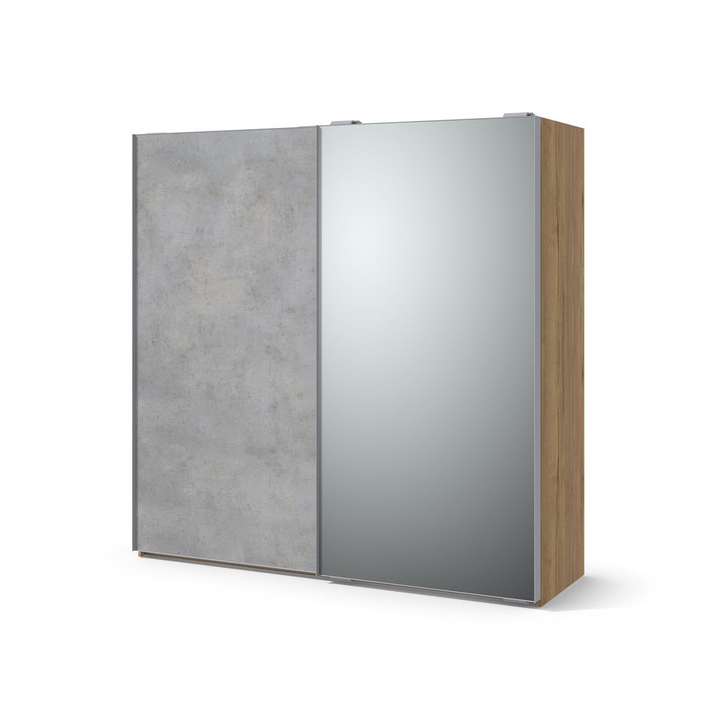 Шкаф-купе с зеркалом, цвет – дуб галифакс натуральный и бетон чикаго светло-серый, DE.022.001.20