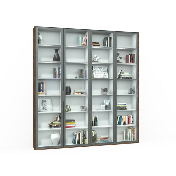 Шкаф с полками, цвет – орех американский, белый и бесцветное стекло, DE.012.010.06