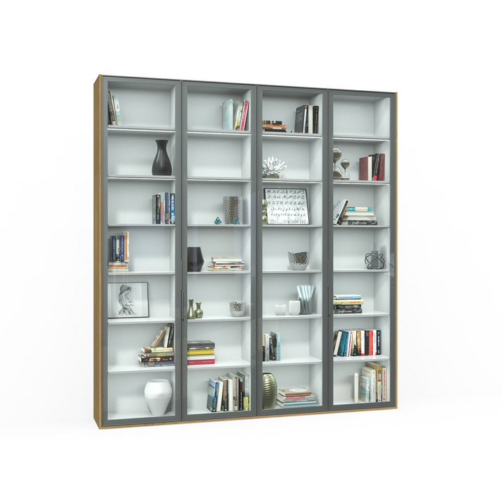 Шкаф с полками, цвет – дуб, белый и бесцветное стекло, DE.012.010.08