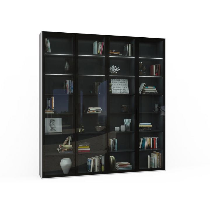 Шкаф с полками, цвет – белый альпийский, диамант серый и черное стекло, DE.012.010.24