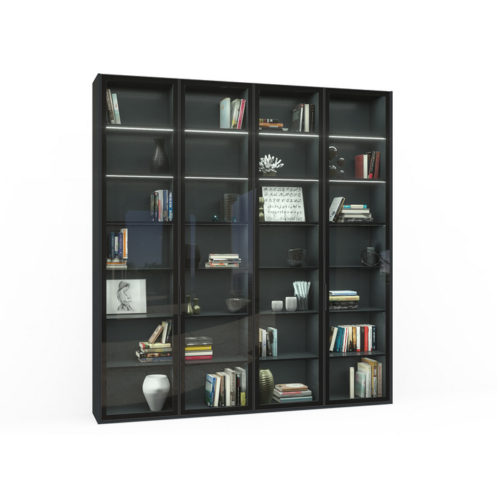 Шкаф с полками, цвет – серый и черное стекло, DE.012.010.19