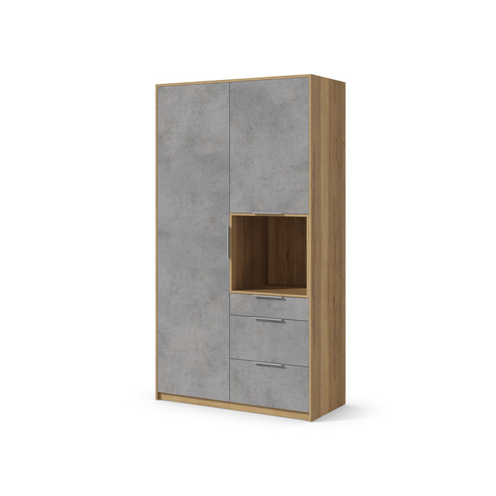 Платяной шкаф с 3 ящиками, цвет – дуб галифакс натуральный и бетон чикаго светло-серый, DE.001.003.20