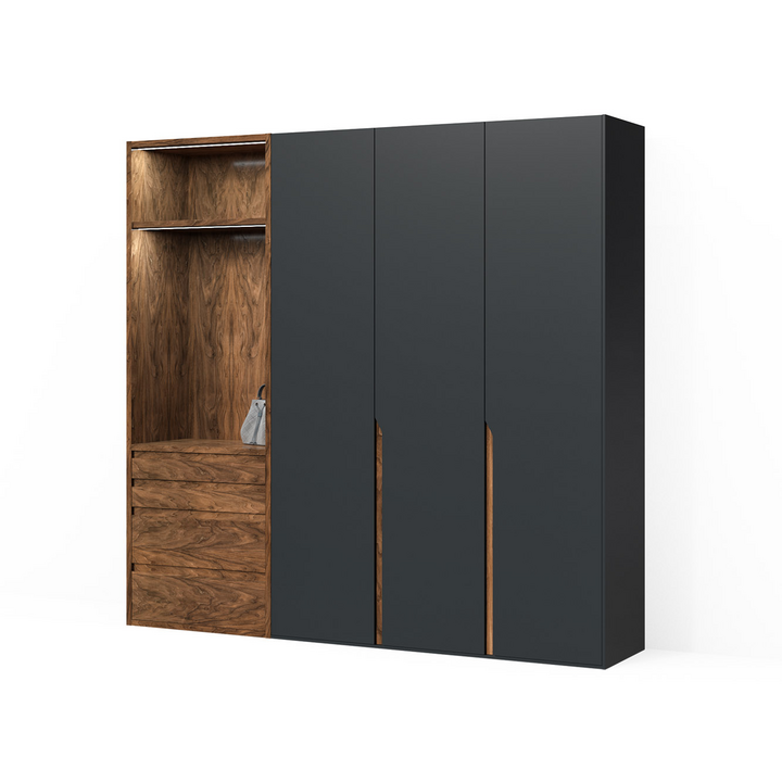 Шкаф для одежды с полками, цвет – орех американский и серый, DE.001.020.07