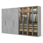 Распашной шкаф для одежды, цвет – дуб галифакс натуральный, бетон чикаго светло-серый и бесцветное стекло, DE.001.016.20