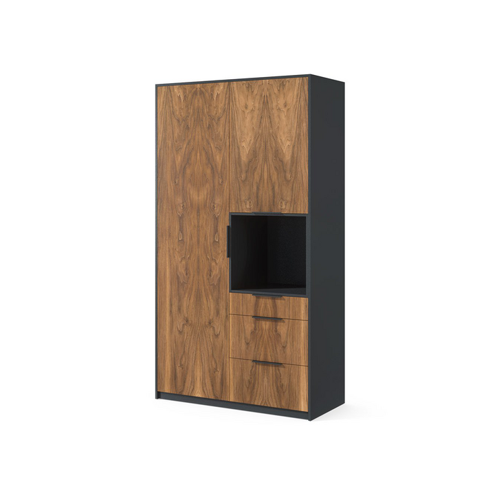 Платяной шкаф с 3 ящиками, цвет – орех американский и серый, DE.001.003.07