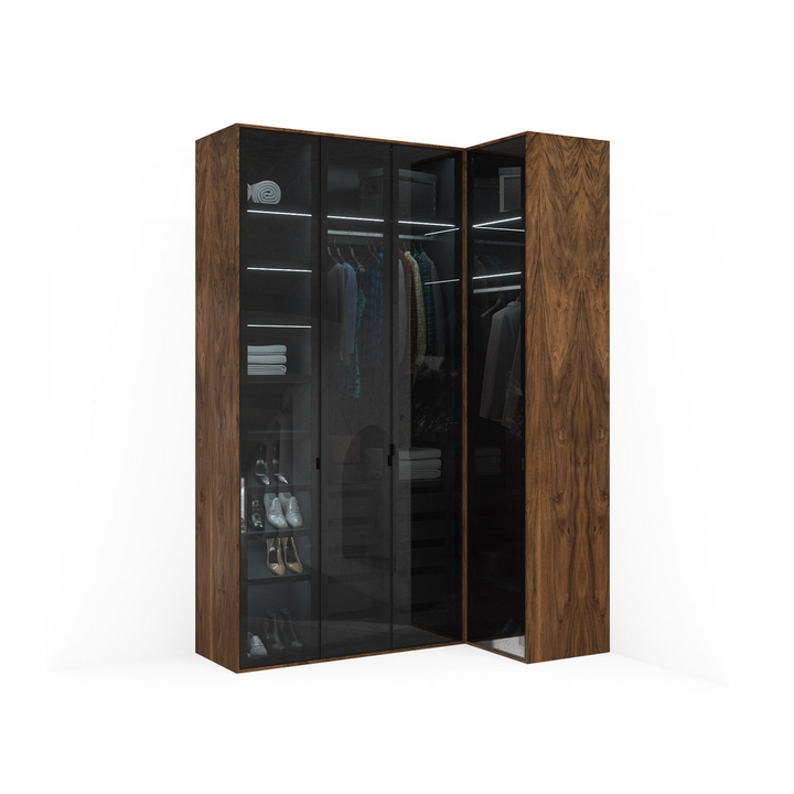 Угловой шкаф, цвет – орех американский, серый и черное стекло, DE.001.021.07