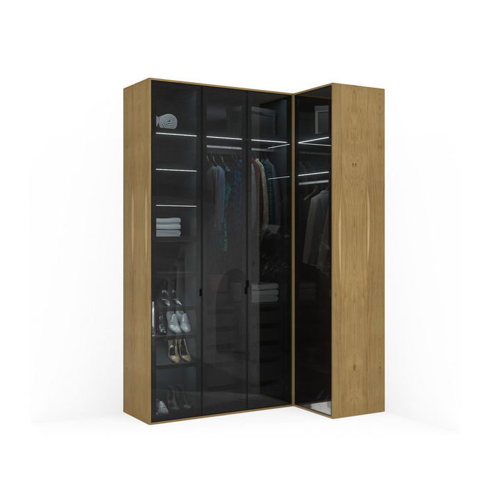 Угловой шкаф, цвет – дуб, серый и черное стекло, DE.001.021.09