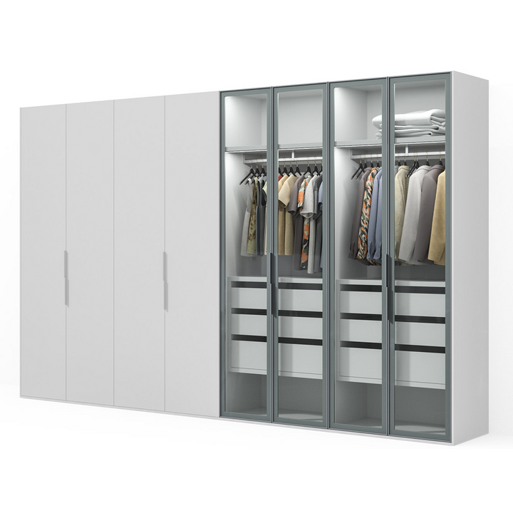 Распашной шкаф для одежды, цвет – белый и бесцветное стекло, DE.001.016.05