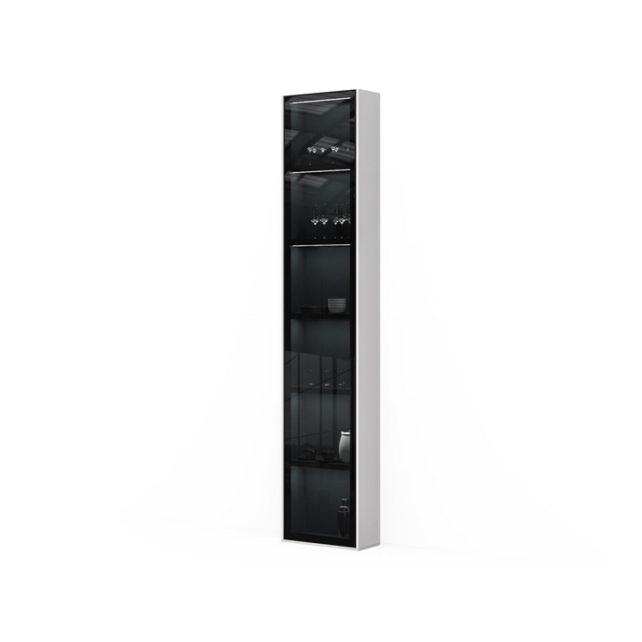 Шкаф-витрина для посуды, цвет – белый альпийский, диамант серый и черное стекло, DE.002.002.24