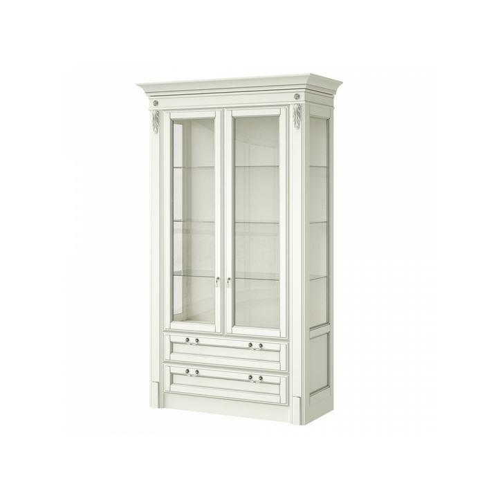 Широкая витрина с 2 ящиками, цвет – белый с серебряной патиной, IT.002.007.04