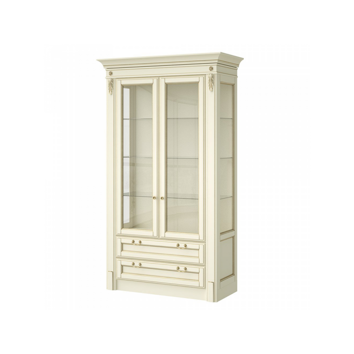 Широкая витрина с 2 ящиками, цвет – молочный с бронзовой патиной, IT.002.007.02