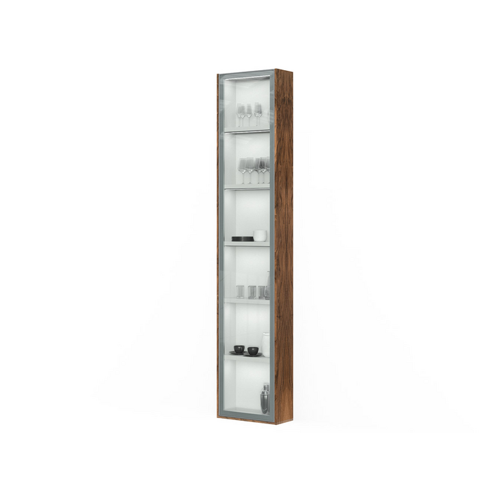 Шкаф-витрина для посуды, цвет – орех американский, белый и бесцветное стекло, DE.002.002.06
