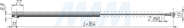 Размеры лифта K12 для открывание фасада вниз, длина 164 мм (артикул 48050200UZ)