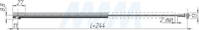 Размеры лифта K12 для открывание фасада вниз, длина 244 мм (артикул C010002654)