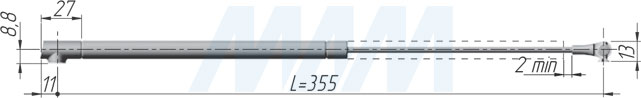 Размеры лифта K12 для открывание фасада вниз, длина 355 мм (артикул 48070200UZ)