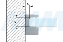 Размеры для установки полкодержателя KRISTAL для стеклянных полок толщиной 8 мм (артикул 1 61140)