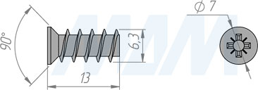 Размеры евровинта 6,3x13 мм с потайной головкой (артикул 6,3 Х 13 VЕ 05)