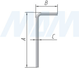 Размеры шестигранного L-образного ключа (артикул HX-L MP)