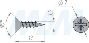Размер самореза 3,5x13 мм с потайной головкой под крест (артикул CHS 3,5 X 13)