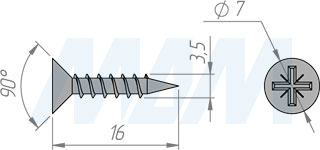 Размер самореза 3,5x16 мм с потайной головкой под крест (артикул CHS 3,5 X 16)