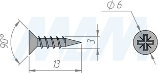 Размер самореза 3x13 мм с потайной головкой под крест (артикул CHS 3,0 X 13)