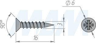 Размер самореза 3x16 мм с потайной головкой под крест (артикул CHS 3,0 X 16)