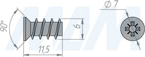 Размеры евровинта 6x11,5 мм с потайной головкой (артикул EC 6.0X11.5)