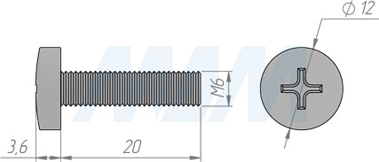 Размеры винта M6x20 мм с высокой полукруглой головкой под крест (артикул FS M6 X20)