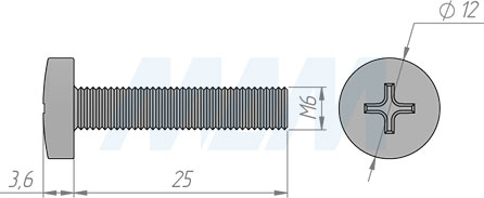 Размеры винта M6x25 мм с высокой полукруглой головкой под крест (артикул FS M6 X25)