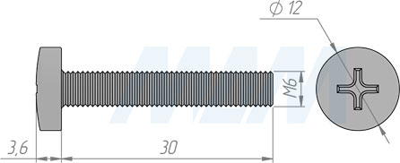 Размеры винта M6x30 мм с высокой полукруглой головкой под крест (артикул FS M6 X30)
