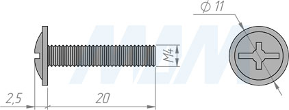 Размеры винта M4х20 мм с полукруглой головкой под крест (артикул HS M4 X20)