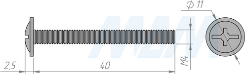 Размеры винта M4х40 мм с полукруглой головкой под крест (артикул HS M4 X40)