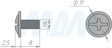 Размеры винта M4х8 мм с полукруглой головкой под крест (артикул HS M4 X8)