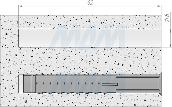 Установка дюбеля 8x60 мм (артикул PD T86)