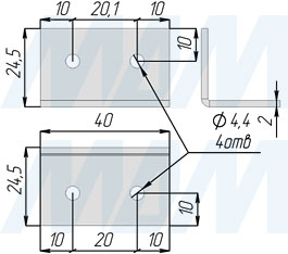 Размеры монтажного уголка, длина 25 мм, ширина 40 мм (артикул У 111)