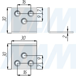 Размеры монтажного уголка, длина 30 мм, ширина 30 мм (артикул У 393)