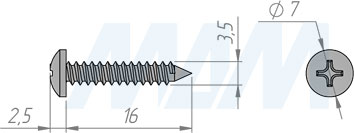 Размер самореза 3,5x16 мм с полукруглой головкой под крест (артикул UW3,5 X 16 KB)