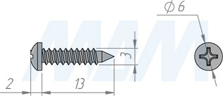 Размер самореза 3x13 мм с полукруглой головкой под крест (артикул UW3,0 X 13 KB)