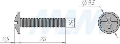 Размеры винта M4х20 мм с полукруглой головкой под крест (артикул VC02)