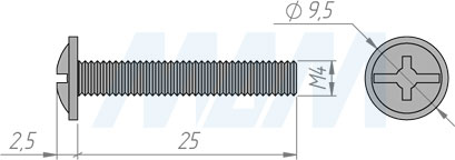 Размеры винта M4х25 мм с полукруглой головкой под крест (артикул VC03)