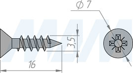 Размер самореза 3,5x16 мм с потайной головкой под крест (артикул VT3,5 X 16)