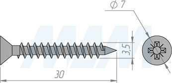 Размер самореза 3,5x30 мм с потайной головкой под крест (артикул VT3,5 X 30)