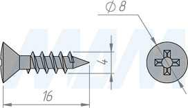 Размер самореза 4x16 мм с полупотайной головкой под крест (артикул VT4,0 X 16)
