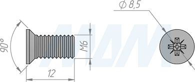 Размер винта М6х12 мм с потайной головкой под крест (артикул WS M6X12KB)