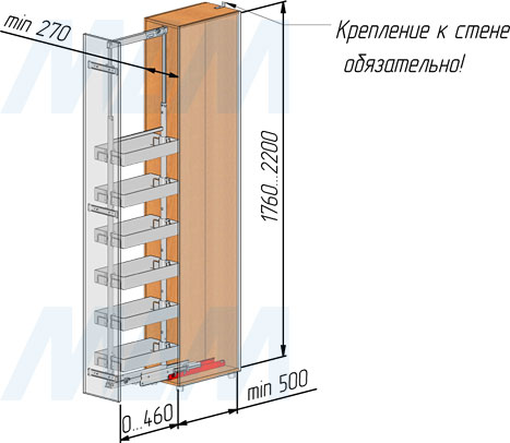 Установка корзины LAMINA для крепления к выдвижной раме для фасада шириной 300 мм (артикул CC30LGM)