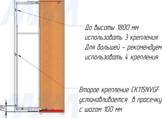 Установка репления рамы LAMINA к фасаду шириной 150 мм (артикул CK115NVGF), схема 2