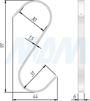 Размеры крючка для рейлинга LANDSBY (артикул LNB5HB01)