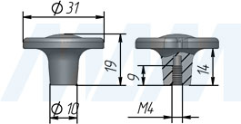 Размеры ручки-кнопки диаметром 31 мм (артикул 2044)