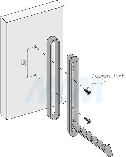 Установка однорожкового крючка размера L-большой, высота 140 мм (артикул HK.16), схема 1