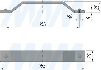 Размеры ручки-скобы SOUL с межцентровым расстоянием 160 мм (артикул SOL.160)